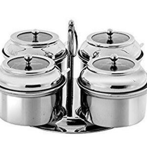 4 compartment Stainless steel spice, pickle or condiment server - 360° Rotation